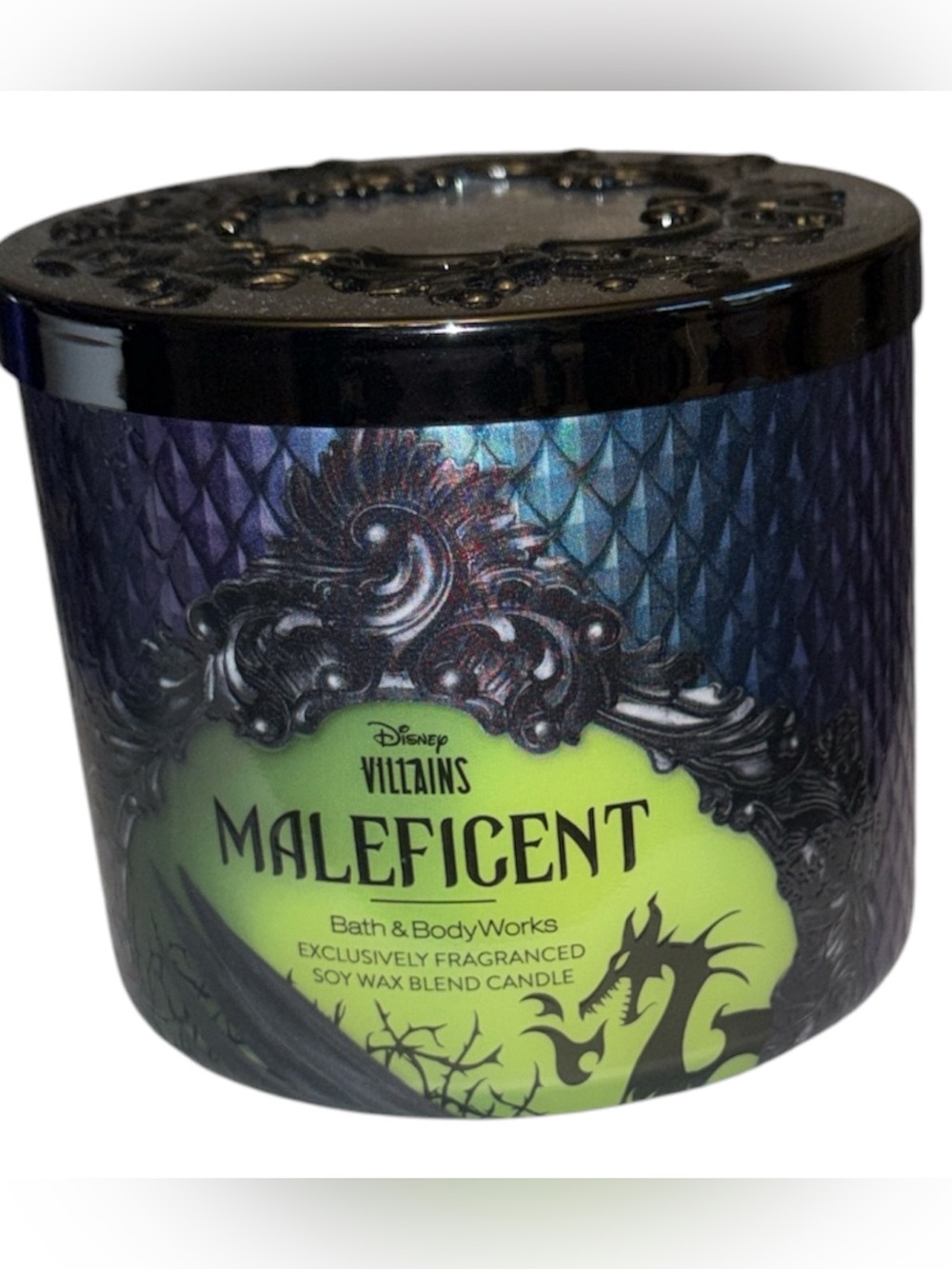 Bath & Body Works Disney Collab Maleficent candle w/holographic lid New
